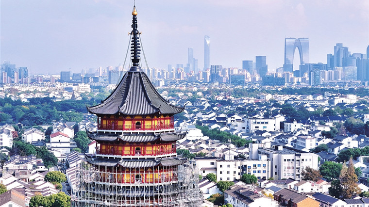 北寺塔保养脚手架拆除 年末修缮竣工可待